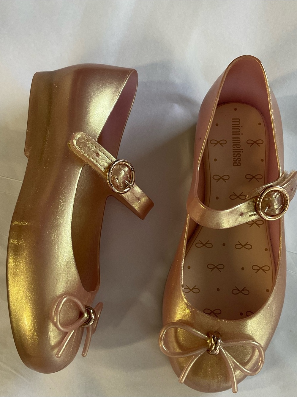 Mini Melissa Sweet Love Rose gold Girl Ballet Flats Size 11 - Picture 5 of 12